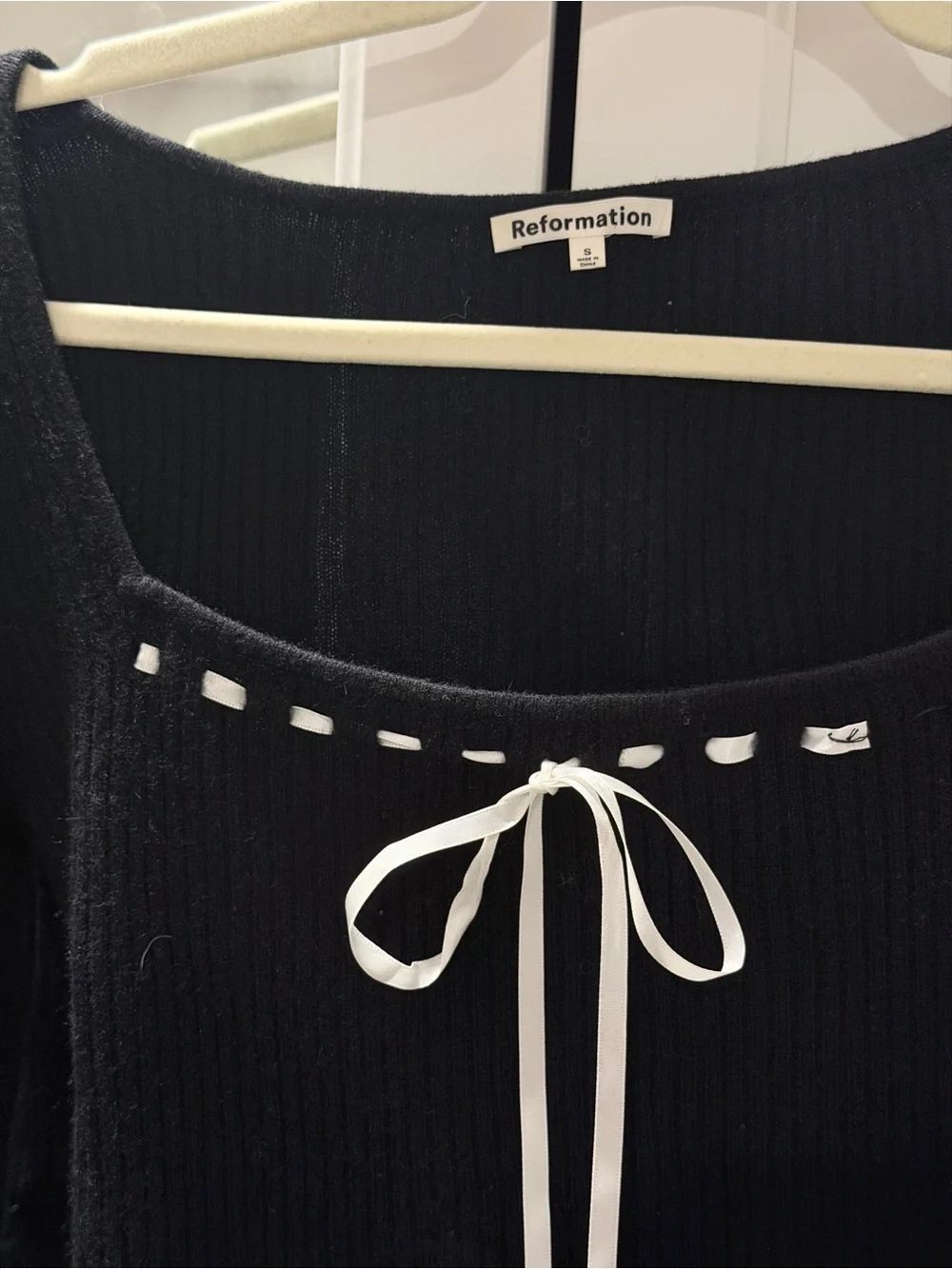 Reformation Black Cashmere Kameron Bow Knit Top S